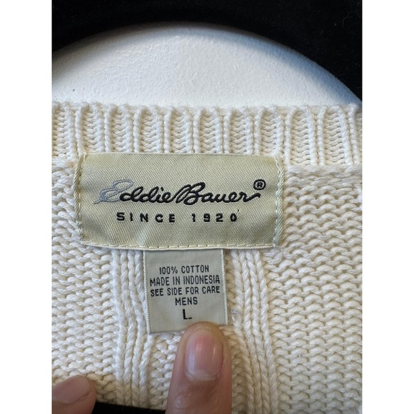 Vintage Eddie Bauer Sweater Large‎ Cream Cable Knit Cotton Crewneck Pullover - Picture 2 of 7
